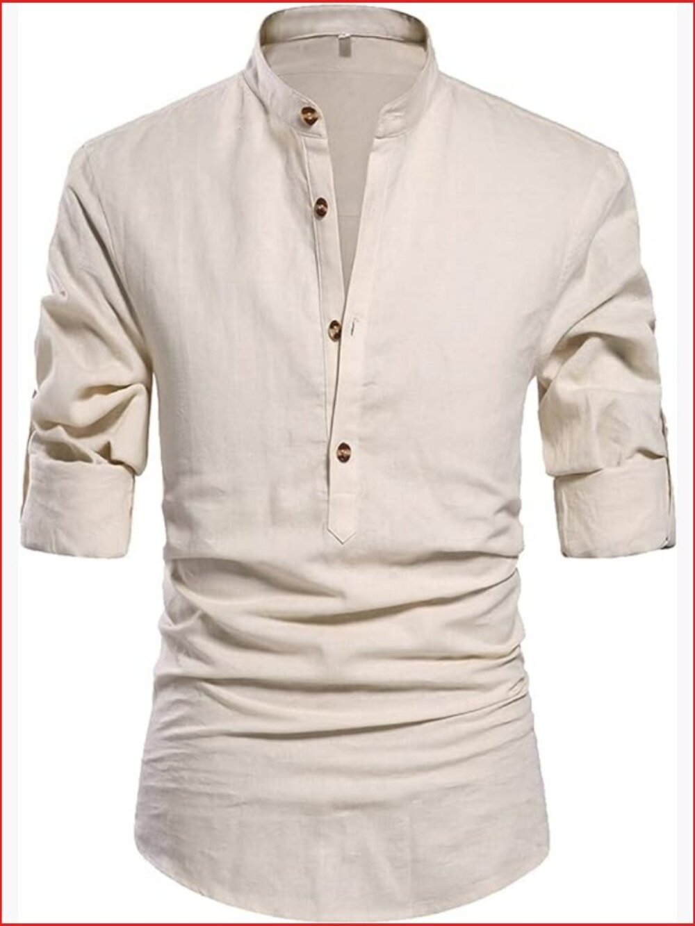 Men's Long Sleeve Henley Linen Button Front Casual Shirt